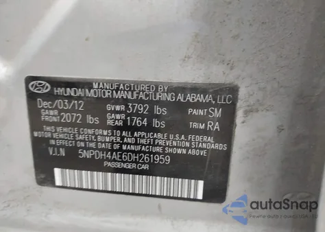 2013 Hyundai Elantra Gls z USA, uszkodzony, nr VIN 5NPDH4AE6DH261959